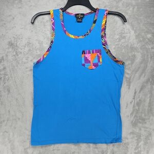 D'iyanu Men's Sefu Tank Dynamic Blue Top with Colorful Trim